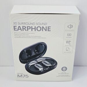 M75 3D Surround Sound Earphone Wireless Bluetooth Earbuds W/ LED Display Black